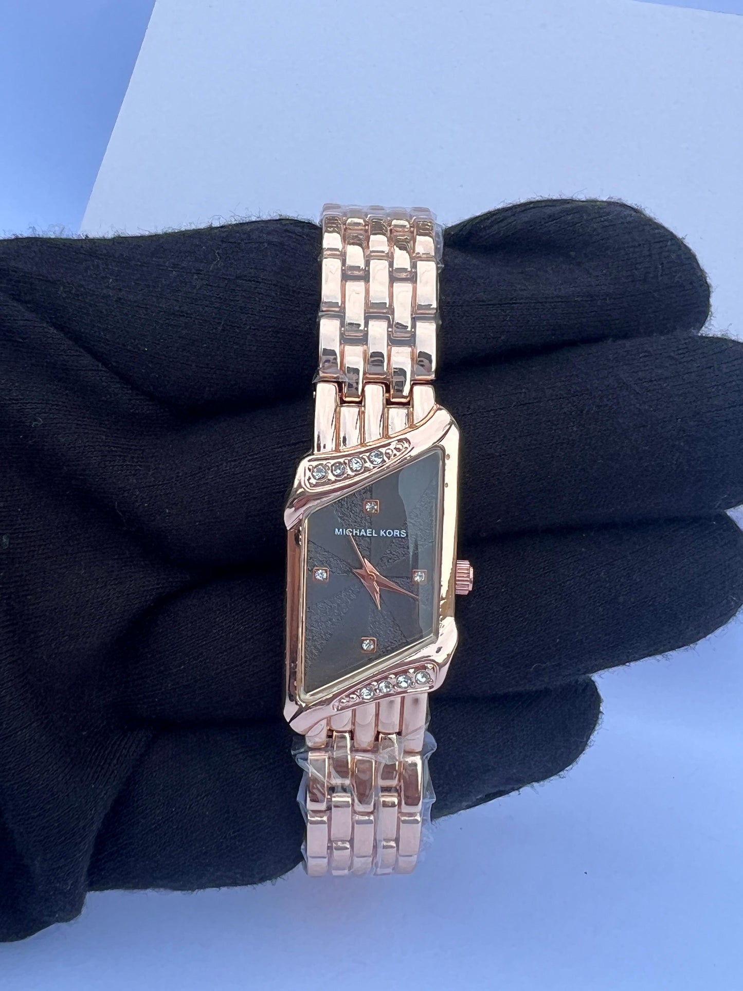 Elegant Michael Kors Women's Rectangular Watch - Gold & Rose Gold Tones