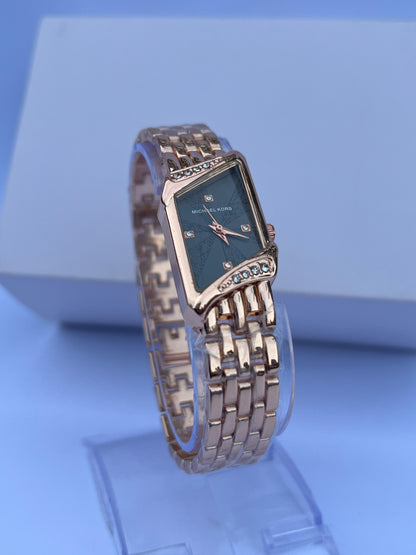 Elegant Michael Kors Women's Rectangular  Watch - Gold & Rose Gold Tones
