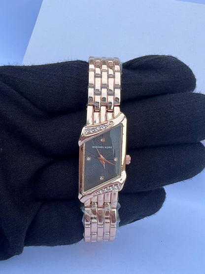 Elegant Michael Kors Women's Rectangular  Watch - Gold & Rose Gold Tones