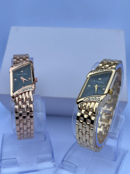 Elegant Michael Kors Women's Rectangular  Watch - Gold & Rose Gold Tones